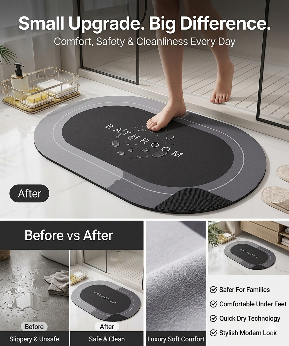 Buy 1 Get 1 FREE – Ultra Absorbent Non-Slip Bathroom Mat | Quick Dry, Soft & Anti-Skid Floor Rug