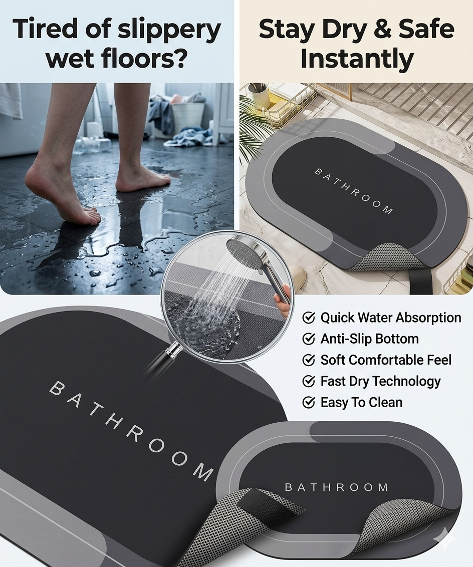 Buy 1 Get 1 FREE – Ultra Absorbent Non-Slip Bathroom Mat | Quick Dry, Soft & Anti-Skid Floor Rug