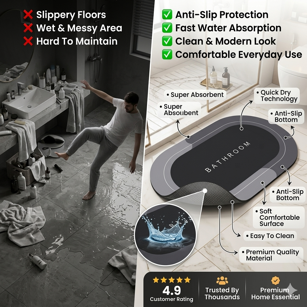 Buy 1 Get 1 FREE – Ultra Absorbent Non-Slip Bathroom Mat | Quick Dry, Soft & Anti-Skid Floor Rug