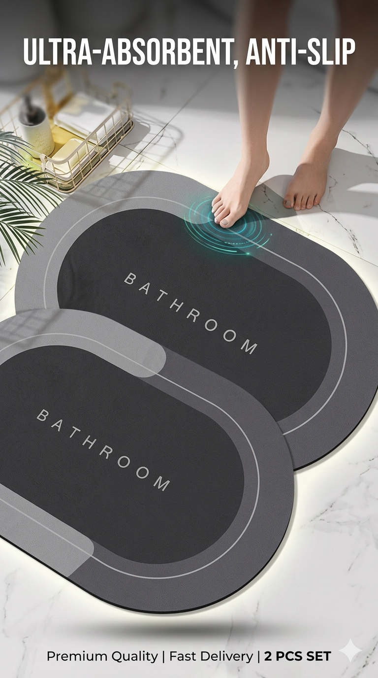 Buy 1 Get 1 FREE – Ultra Absorbent Non-Slip Bathroom Mat | Quick Dry, Soft & Anti-Skid Floor Rug
